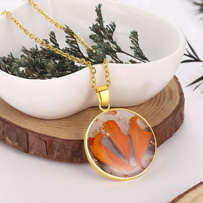 AUNTESIGN Store Forget-Me-Not and Queen Anne's Lace Pressed Wildflower Necklace | Birth Month Real Flower Necklace | Gold/Silver Pressed Flower Jewelry | Personalized Handmade Jewelry - Image 2